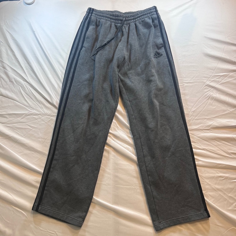 Adidas Mens 3-Stripe Fleece Sweatpants Gray Straight Leg Medium